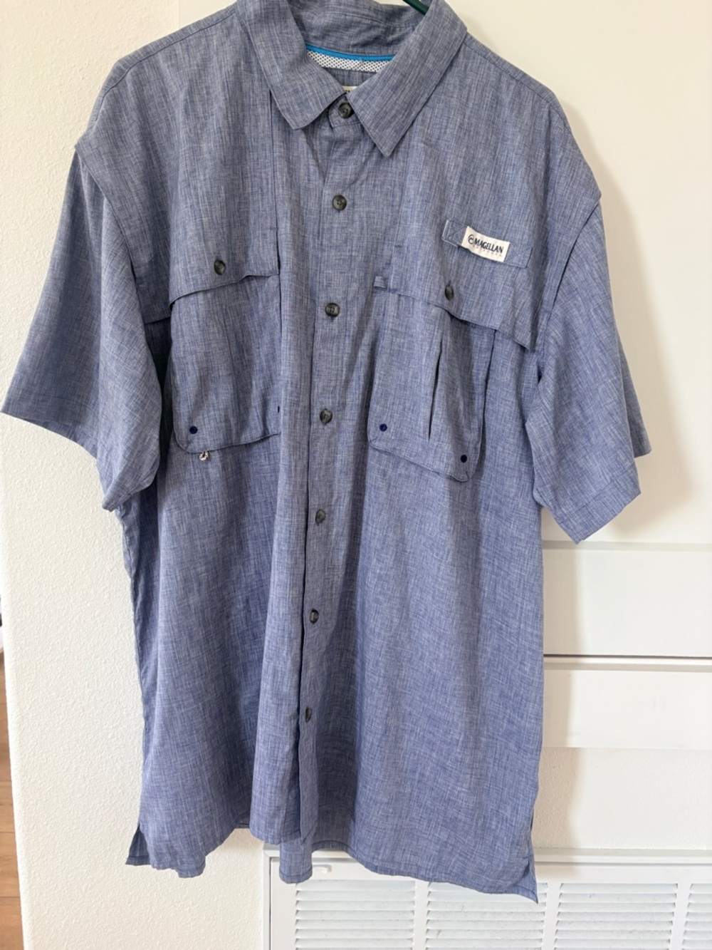 Magellan Outdoors Men's Short-Sleeve Button-Down Shirt in Heather Blue